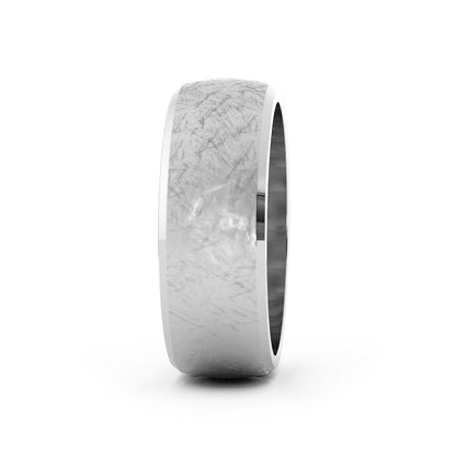 18K White Gold Scratch Domed with Slanted Edge 7mm Wedding Band