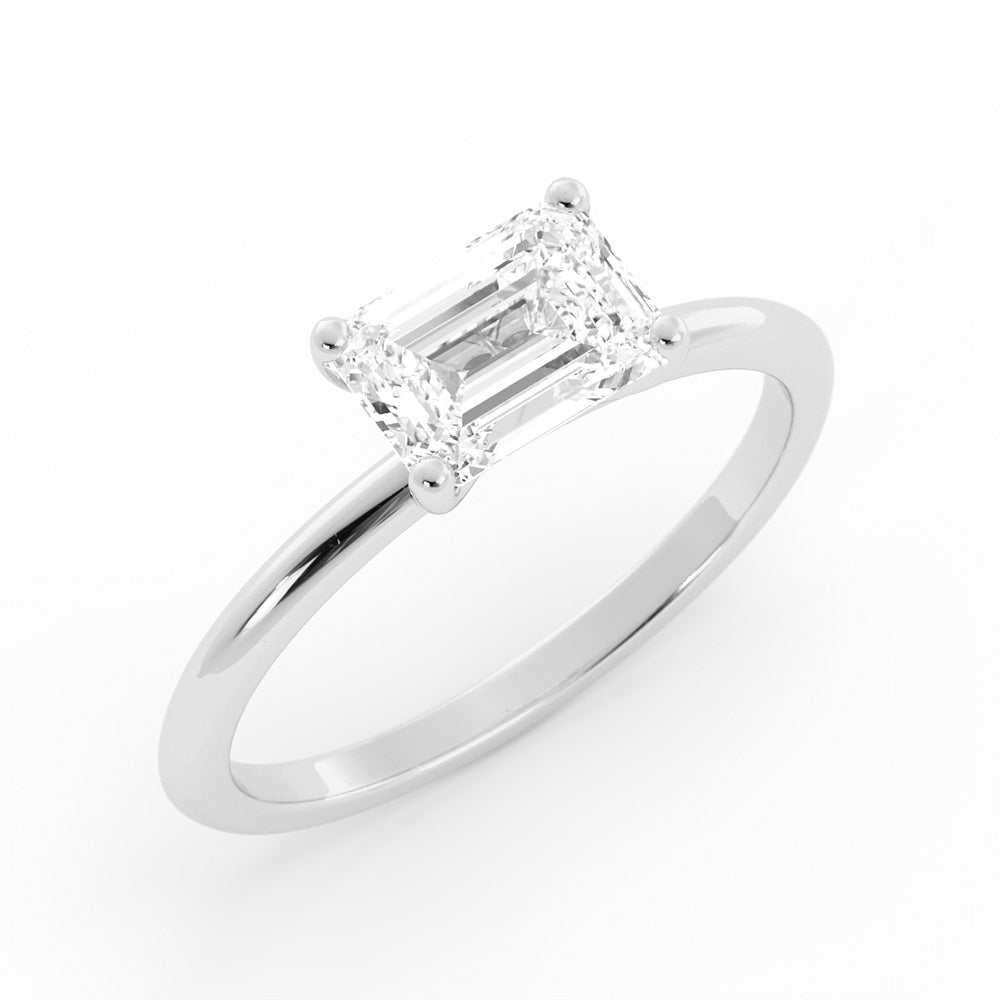 1.0ct Moissanite Emerald East West 18K White Gold Engagement Ring