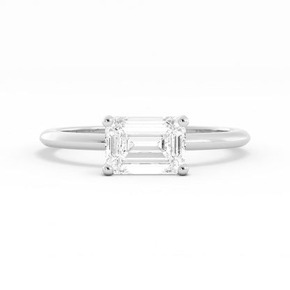1.0ct Moissanite Emerald East West 18K White Gold Engagement Ring