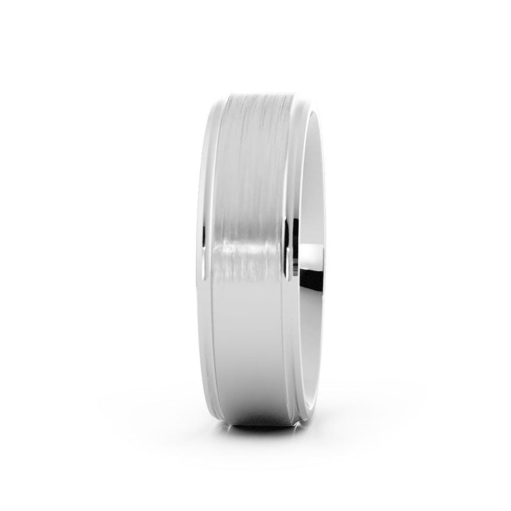 18K White Gold Satin Elevated Center with Shallow Groove 6mm Wedding Band