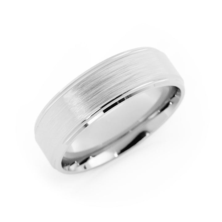 18K White Gold Satin Elevated Center with Shallow Groove 6mm Wedding Band