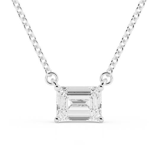 1.75ct Moissanite Classic Emerald Cut Solitaire 18K White Gold Necklace