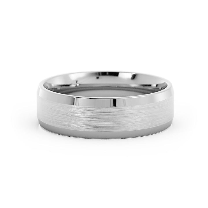 18K White Gold Satin Flat Beveled Edge 6mm Wedding Band