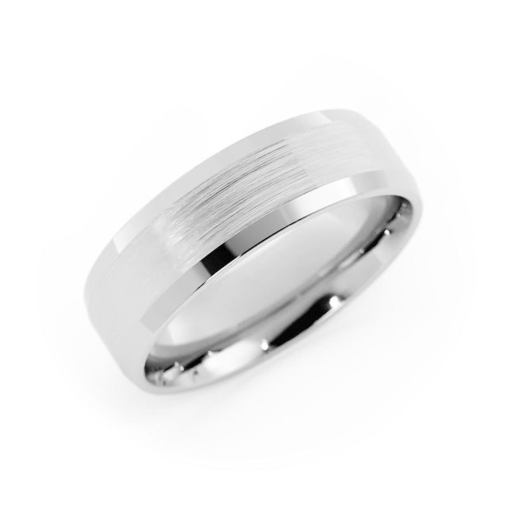 18K White Gold Satin Flat Beveled Edge 6mm Wedding Band