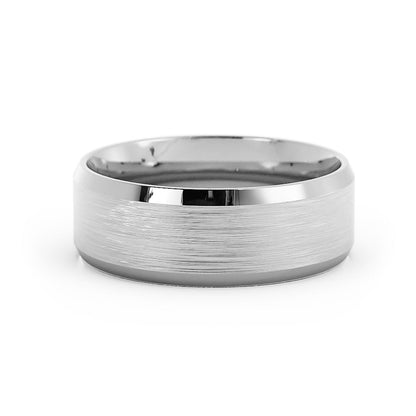 18K White Gold Satin Flat Beveled Edge 7mm Wedding Band