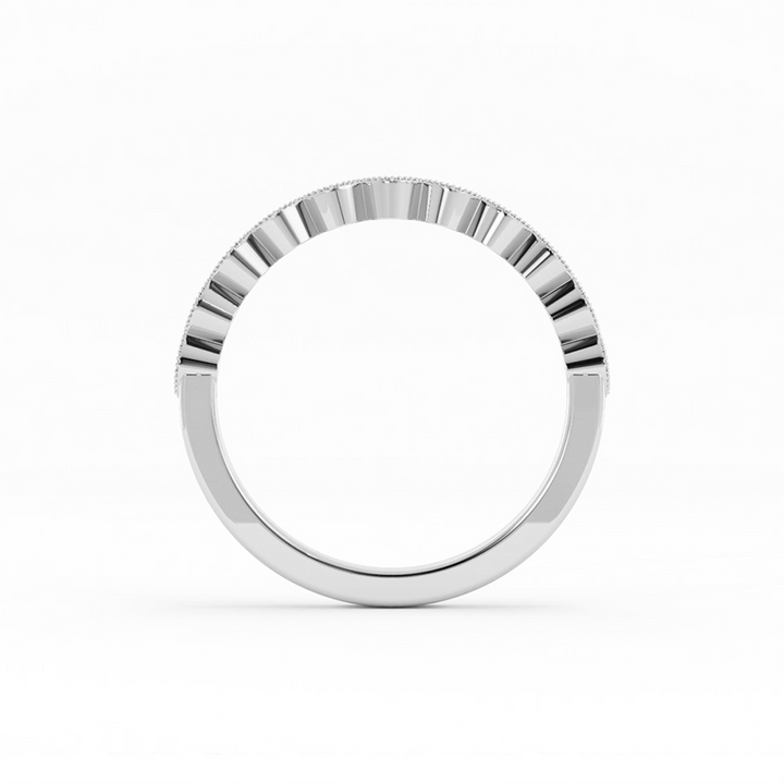 18K White Gold Round Half Shank Eyelet Milgrain Natural Diamond Wedding Band