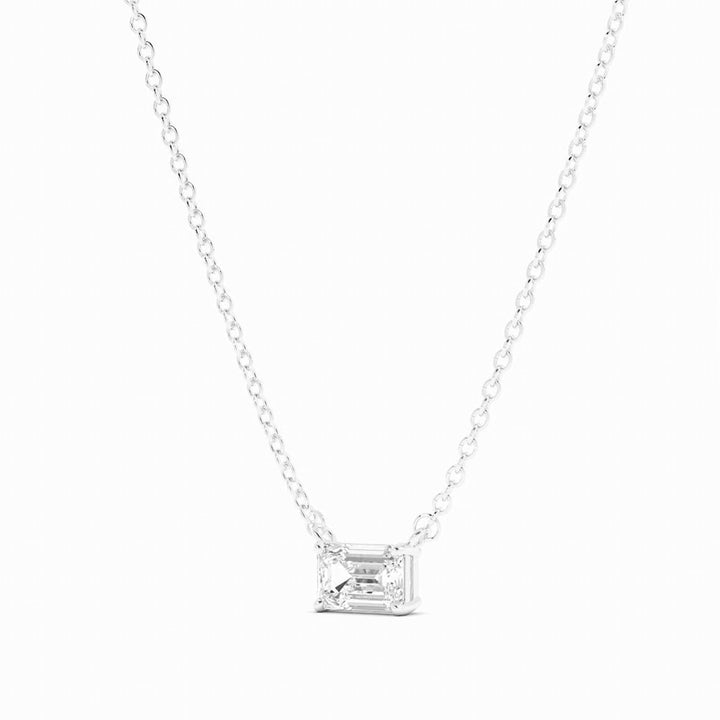 0.5ct Lab Grown Diamond Petite Emerald Cut Solitaire 18K White Gold Necklace
