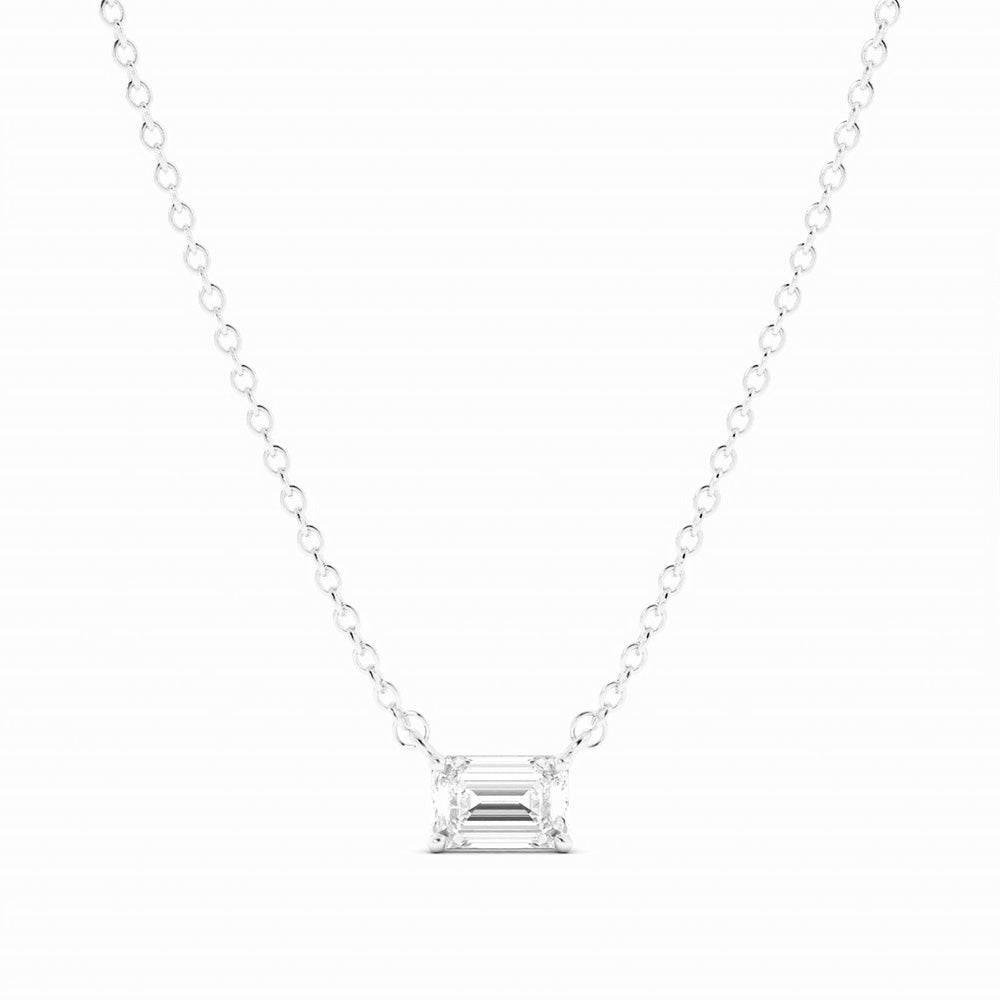 0.5ct Lab Grown Diamond Petite Emerald Cut Solitaire 18K White Gold Necklace