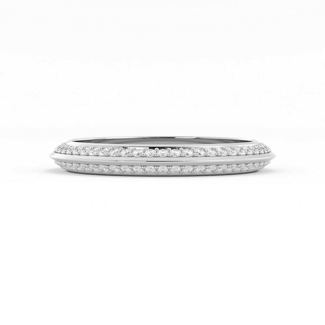 18K White Gold Round Double Knife Edge Lab Grown Diamond Wedding Band