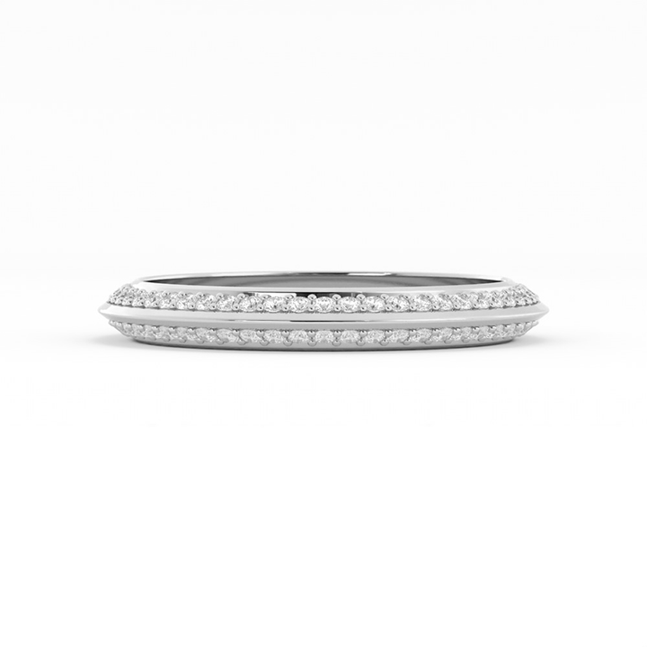 18K White Gold Round Double Knife Edge Lab Grown Diamond Wedding Band