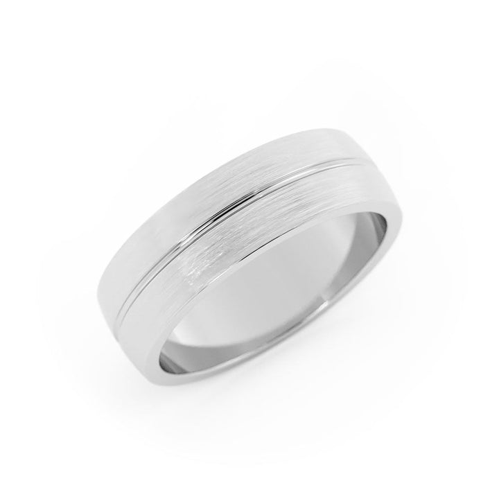 18K White Gold Satin Light Domed 6mm Wedding Band