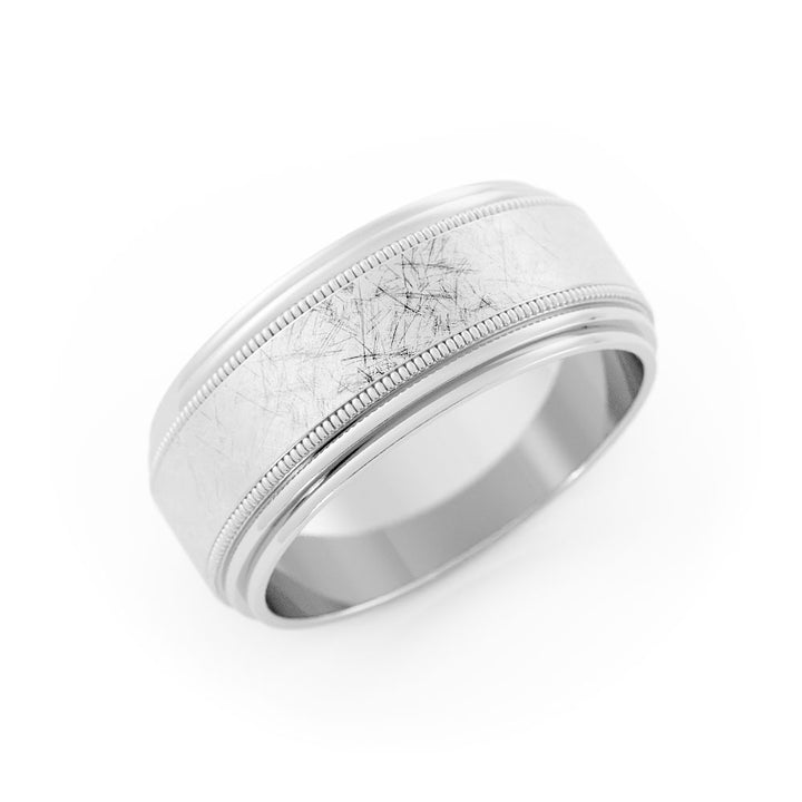 Scratch Milgrain Center with Double Groove 8mm Wedding Band