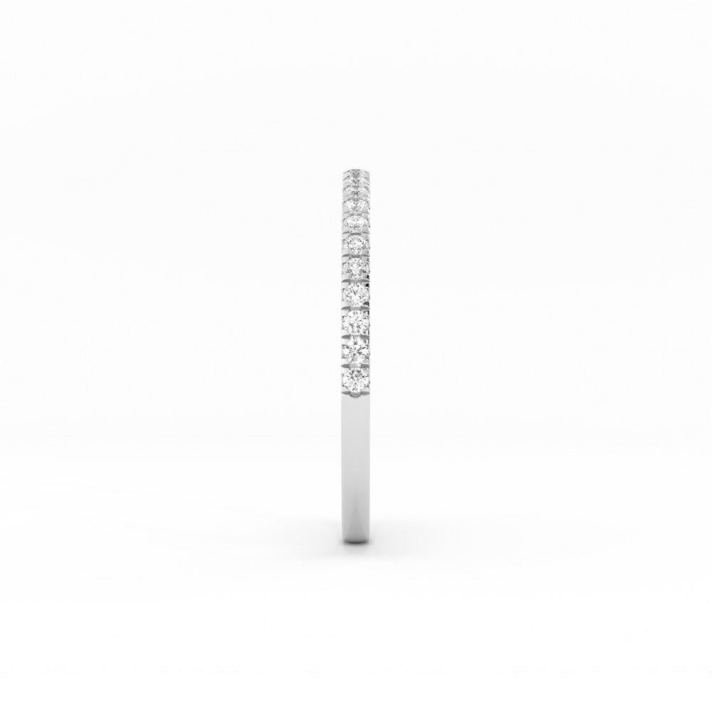 18K White Gold Round Pave Half Shank Natural Diamond Wedding Band