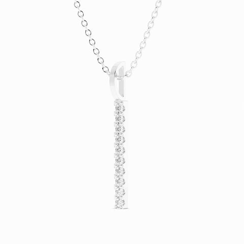 18K White Gold Round Natural Diamond Vertical Bar Pendant Necklace