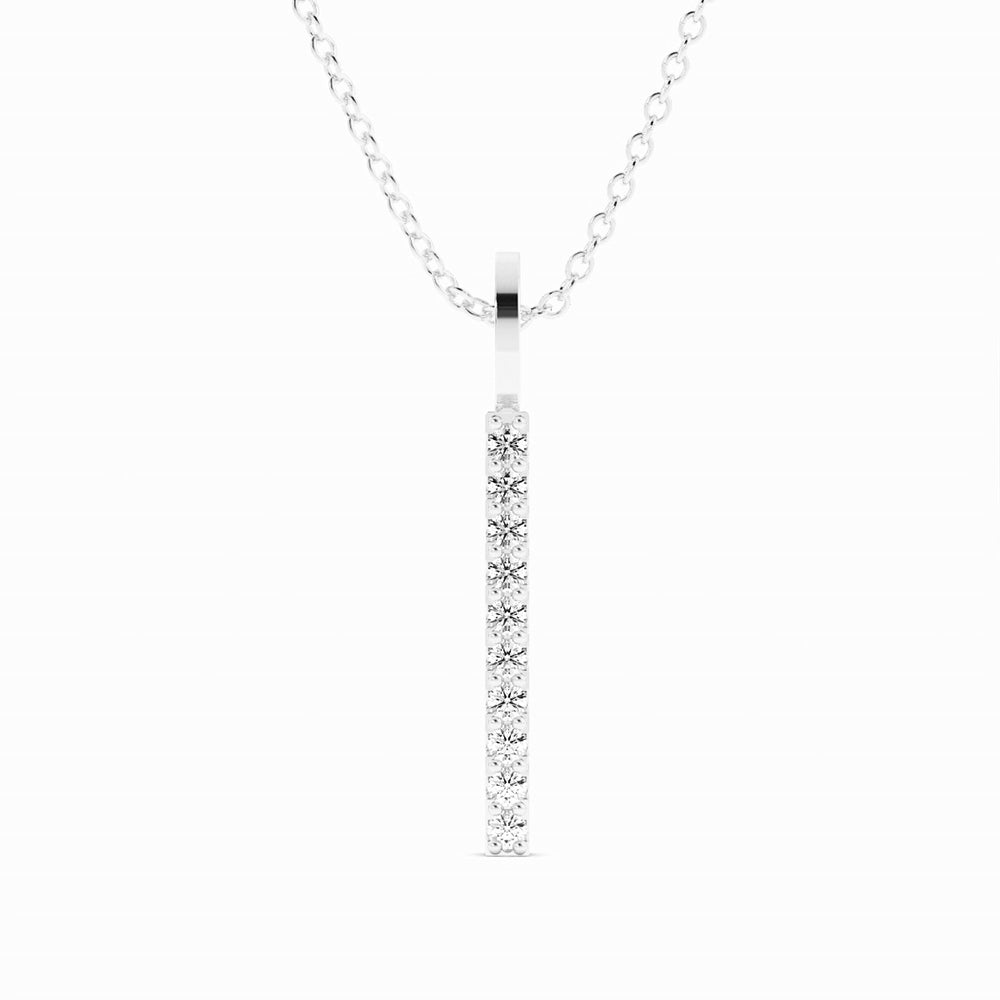 Round Natural Diamond Vertical Bar Pendant Necklace
