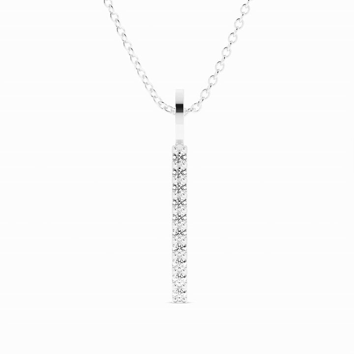 Round Natural Diamond Vertical Bar Pendant Necklace