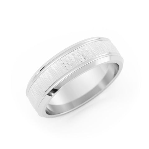 18K White Gold Vertical Brush Outside Groove with Beveled Edge 6mm Wedding Band