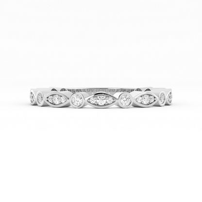 18K White Gold Round Three Quarter Alternating Eyelet Lab Grown Diamond Wedding Band