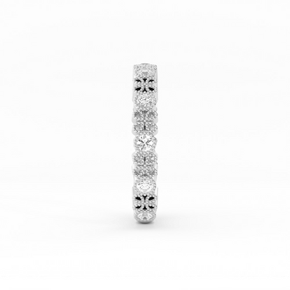 18K White Gold Round Three Quarter Petal and Milgrain Lab Grown Diamond Wedding Band