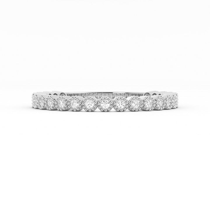 18K White Gold Round Three Quarter Milgrain Lab Grown Diamond Wedding Band