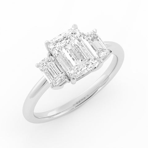 0.5ct Moissanite Emerald Cut Three Stone 18K White Gold Engagement Ring