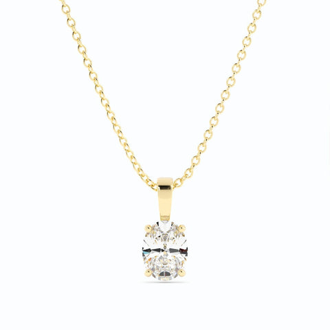 1.0ct Lab Grown Diamond Solitaire Oval 18K Yellow Gold Necklace