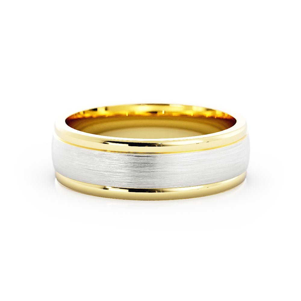 Two-Tone 18K Yellow/White Gold Satin Step-Down Edge 6mm Wedding Band