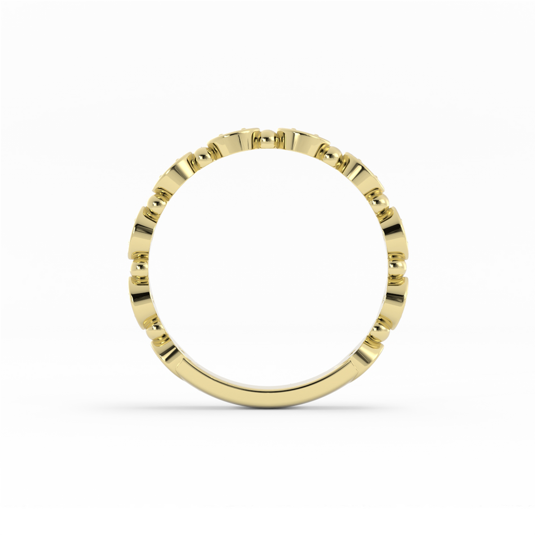 18K Yellow Gold Round Bead and Eyelet Natural Diamond Wedding Band