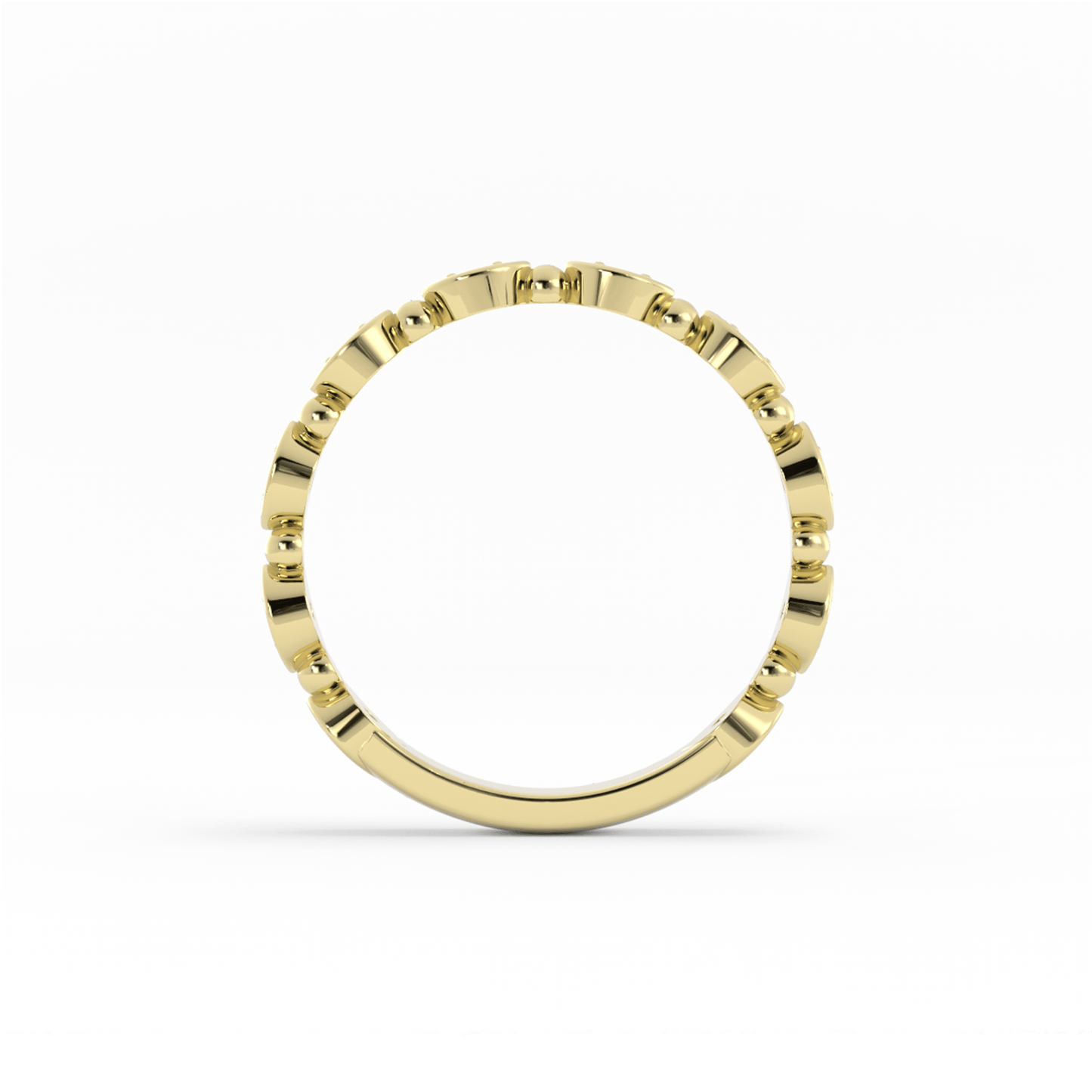 18K Yellow Gold Round Bead and Eyelet Natural Diamond Wedding Band