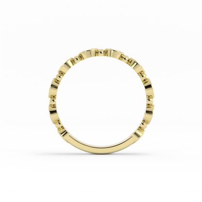 18K Yellow Gold Round Bead and Eyelet Natural Diamond Wedding Band