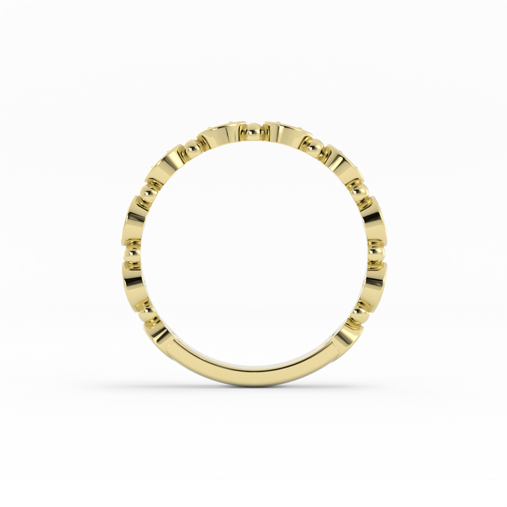 18K Yellow Gold Round Bead and Eyelet Natural Diamond Wedding Band