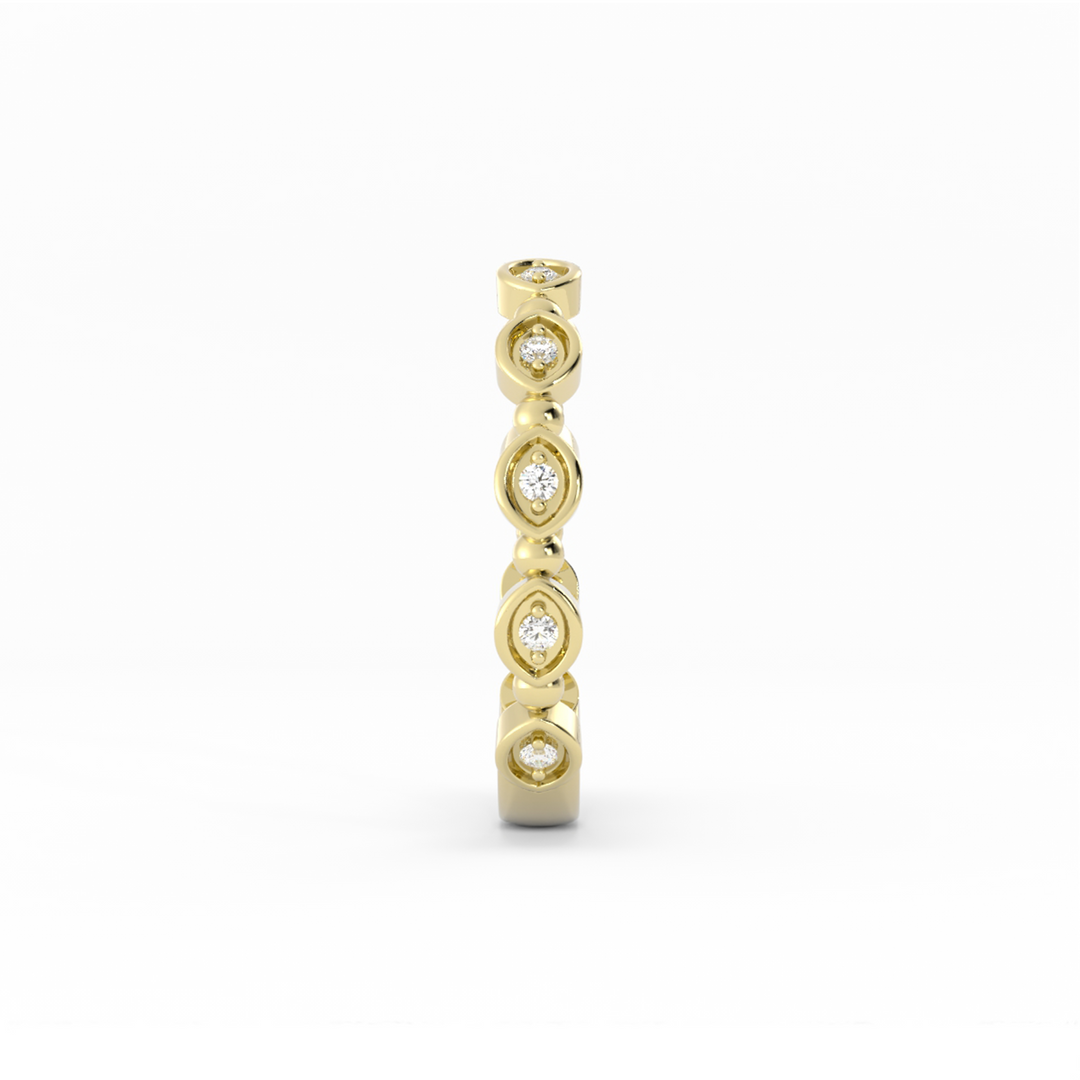 18K Yellow Gold Round Bead and Eyelet Natural Diamond Wedding Band