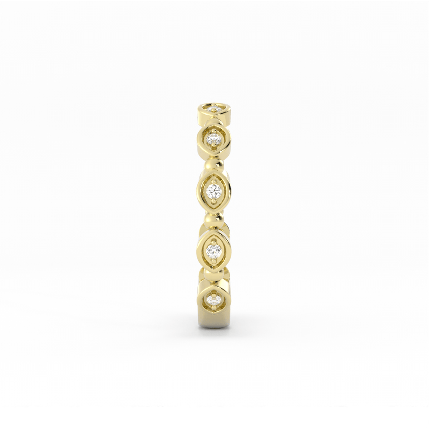 18K Yellow Gold Round Bead and Eyelet Natural Diamond Wedding Band