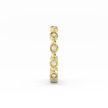 18K Yellow Gold Round Bead and Eyelet Natural Diamond Wedding Band