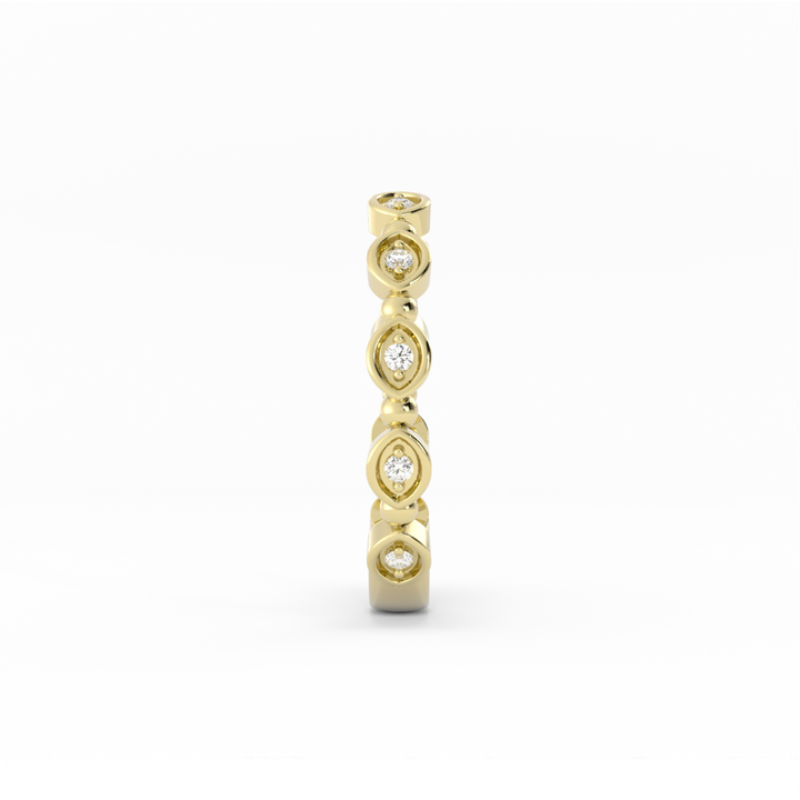 18K Yellow Gold Round Bead and Eyelet Natural Diamond Wedding Band