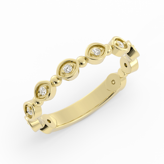 18K Yellow Gold Round Bead and Eyelet Natural Diamond Wedding Band