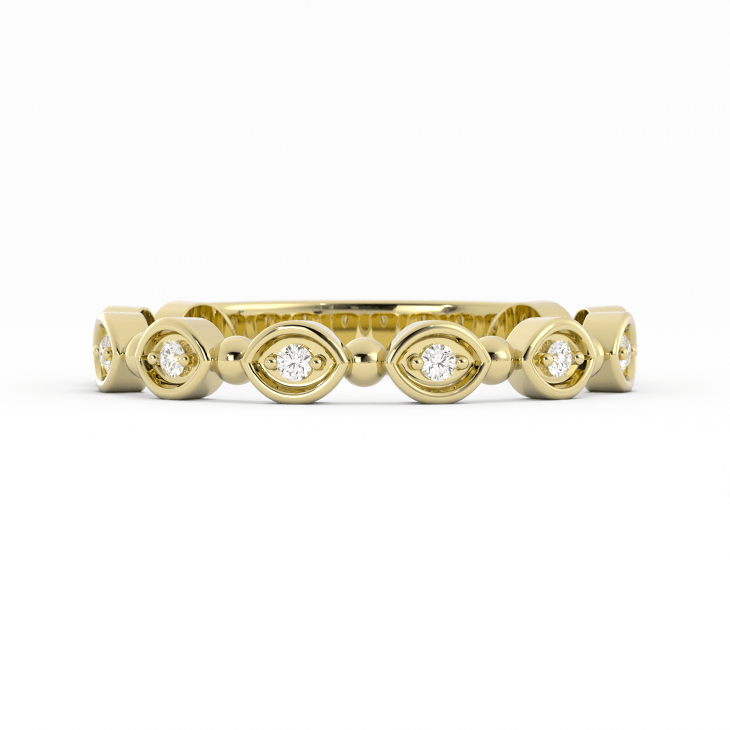 18K Yellow Gold Round Bead and Eyelet Natural Diamond Wedding Band