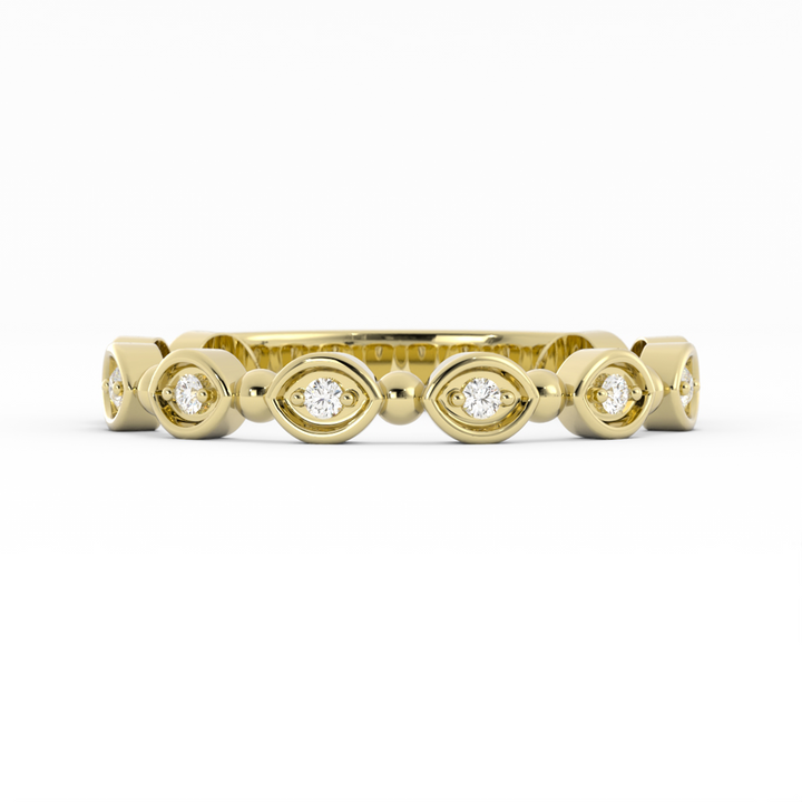 18K Yellow Gold Round Bead and Eyelet Natural Diamond Wedding Band