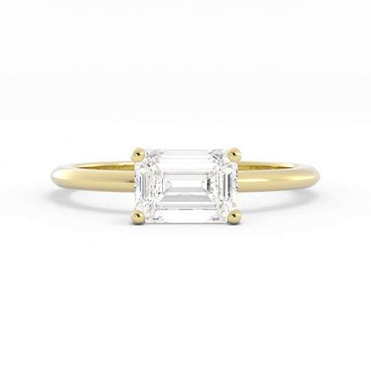 1.0ct Moissanite Emerald East West 18K Yellow Gold Engagement Ring