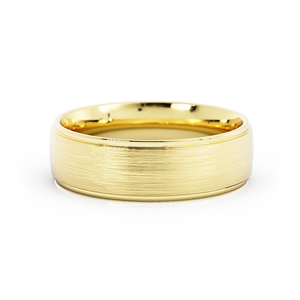 18K Yellow Gold Satin Elevated Center 6mm Wedding Band