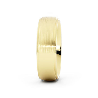 18K Yellow Gold Satin Elevated Center 6mm Wedding Band