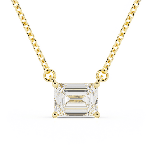 1.75ct Moissanite Classic Emerald Cut Solitaire 18K Yellow Gold Necklace