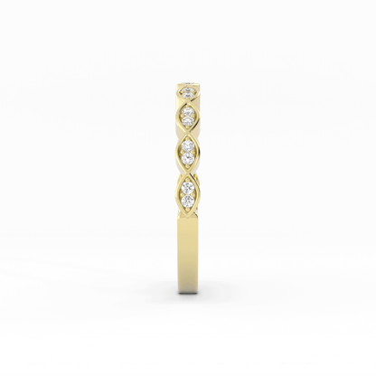 18K Yellow Gold Round Half Shank Eyelet Paired Stone Natural Diamond Wedding Band