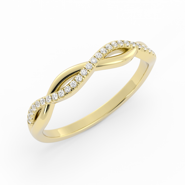 18K Yellow Gold Round Half Shank Wave Pattern Lab Grown Diamond Wedding Band