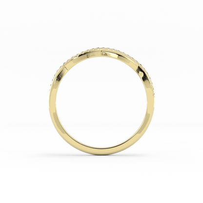 18K Yellow Gold Round Half Shank Wave Pattern Lab Grown Diamond Wedding Band