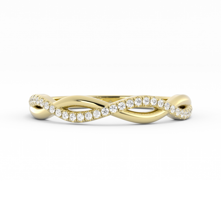 18K Yellow Gold Round Half Shank Wave Pattern Lab Grown Diamond Wedding Band