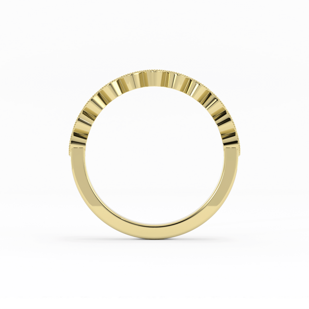 18K Yellow Gold Round Half Shank Eyelet Milgrain Lab Grown Diamond Wedding Band