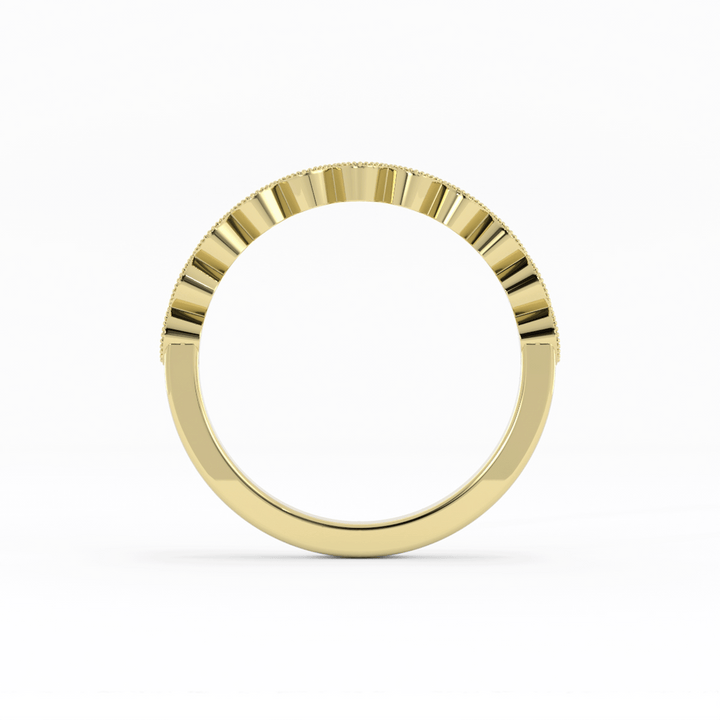 18K Yellow Gold Round Half Shank Eyelet Milgrain Lab Grown Diamond Wedding Band
