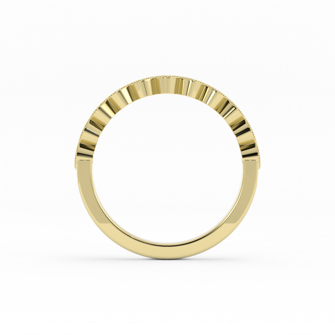 18K Yellow Gold Round Half Shank Eyelet Milgrain Natural Diamond Wedding Band