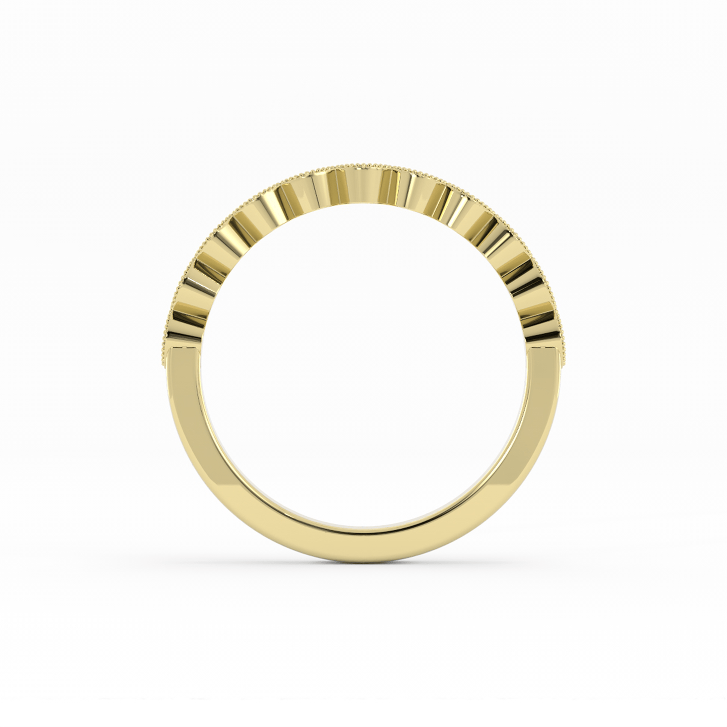 18K Yellow Gold Round Half Shank Eyelet Milgrain Natural Diamond Wedding Band